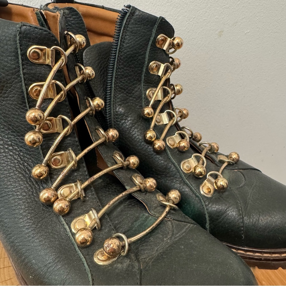 MI/MAI Paris dark forest green leather boots with gold toggled size 39 - Picture 4 of 10